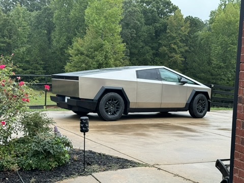 Tesla Cybertruck staged outside the packaging facility
