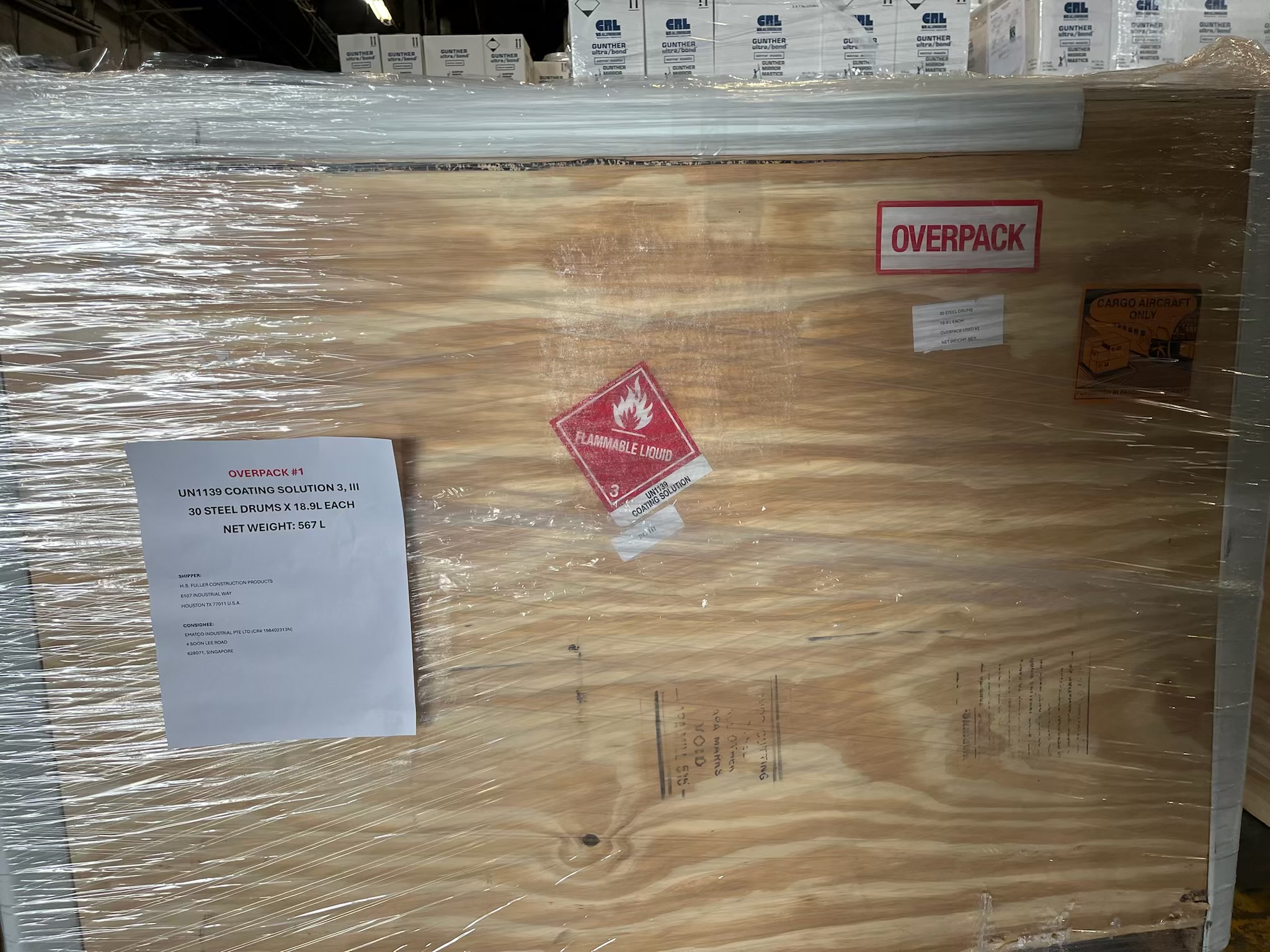 Labelled dangerous goods export crate