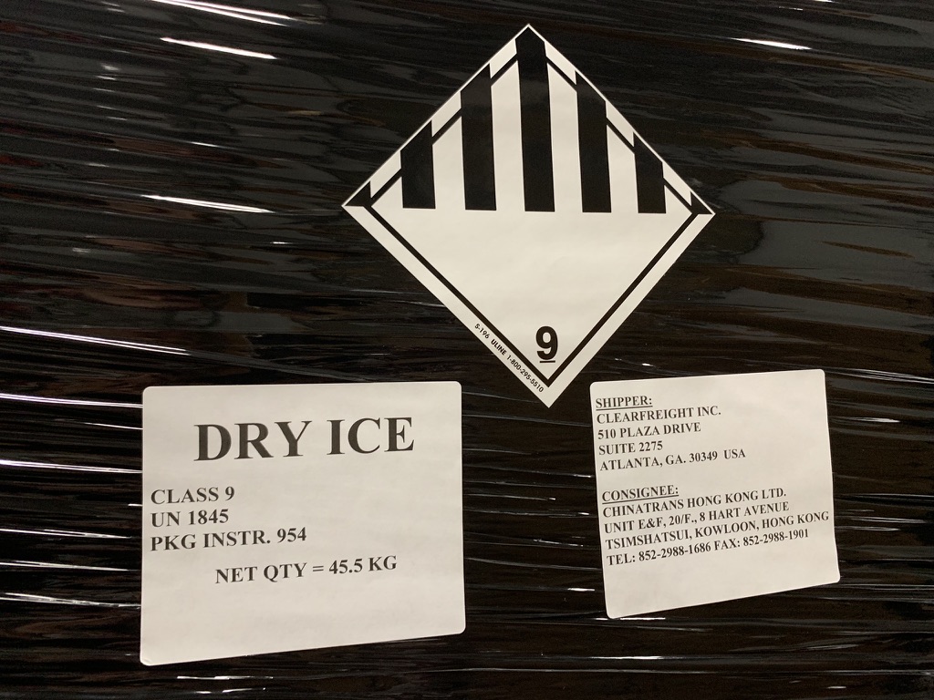 Dry ice shipment label and Class 9 mark